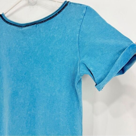 Delila Texas Teal Rodeo Cowboy Graphic V Neck Studded Short Sleeve Shirt NEW - Picture 11 of 16